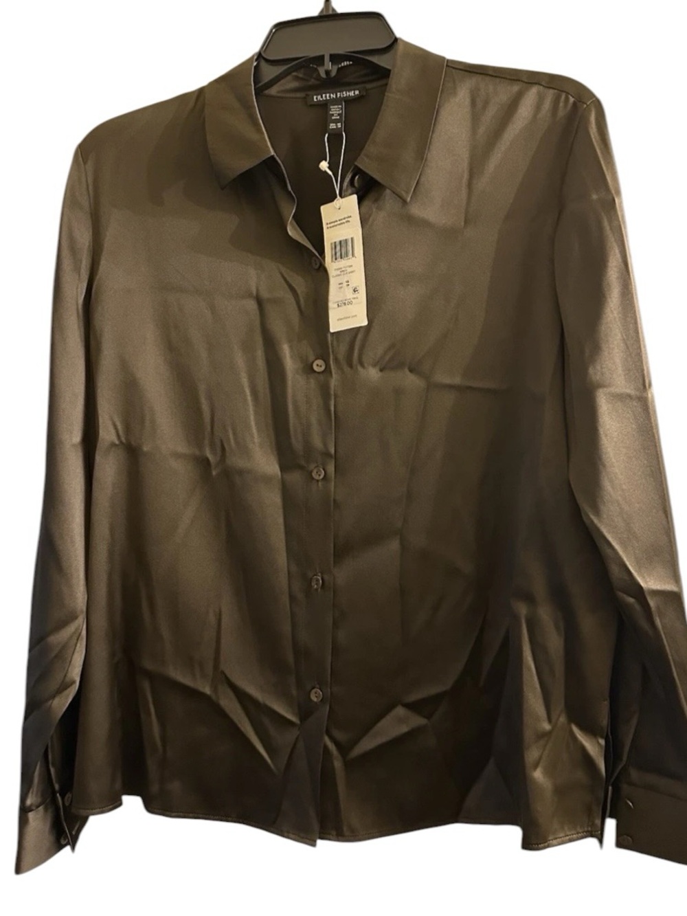Eileen Fisher Dark Chocolate Brown Silk Charmeuse Blouse Size XXS - Picture 4 of 9